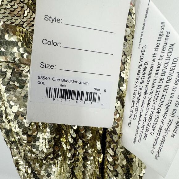 Mac Duggal Gold Embellished One Shoulder Cap Sleeve Trumpet Gown Size 6 NWT - Picture 11 of 12